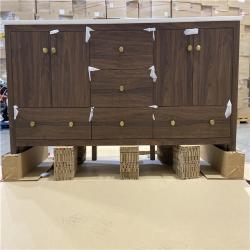 DALLAS LOCATION -Glacier Bay Rory 72 in. Double Sink Walnut Bath Vanity with White Engineered Marble Top (Assembled)