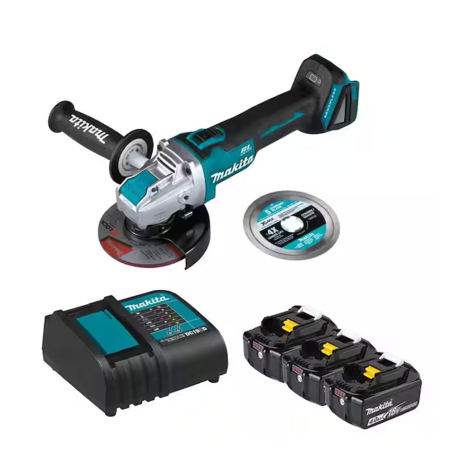 NEW! - Makita 18-Volt LXT Lithium-Ion Battery and Charger Starter Pack (4. 0Ah) with X-LOCK Grinder