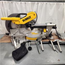 AS IS DEWALT 15 Amp Corded 12 in. Double Bevel Sliding Compound Miter Saw, Blade Wrench and Material Clamp