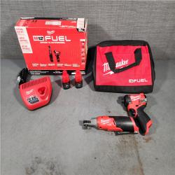 HOUSTON LOCATION - AS-IS (APPEARS LIKE NEW) Milwaukee 3453-22HSR M12 FUEL 12V Lithium-Ion Cordless 3/8 in. Ratchet and 1/4 in. Impact Driver Kit