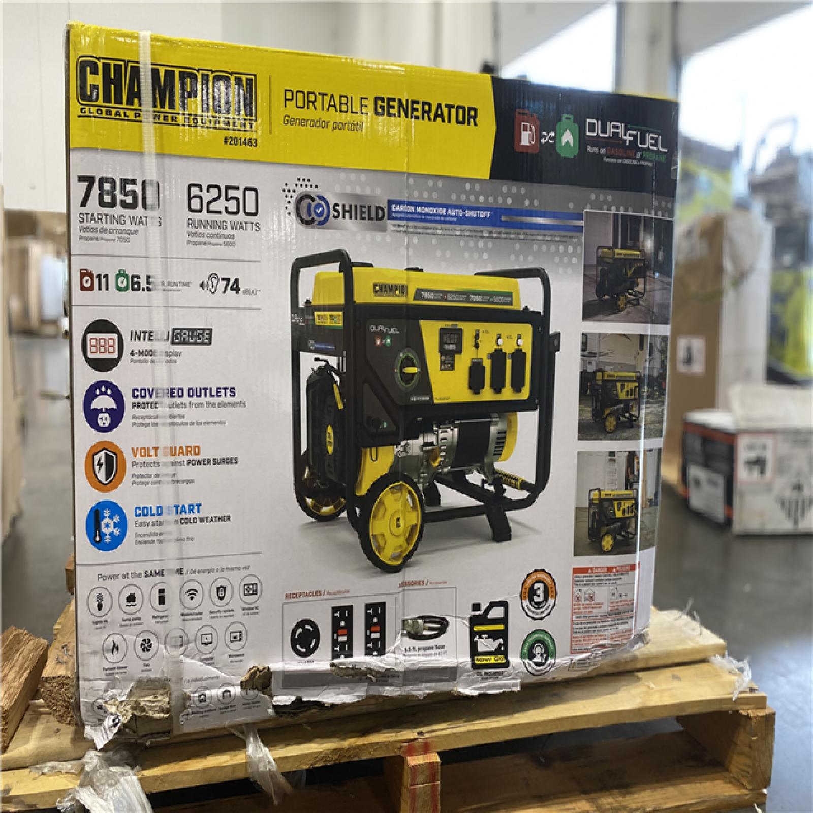 DALLAS LOCATION - Champion Power Equipment 7850/6250-Watt Recoil Start Gasoline and Propane Powered Dual Fuel Portable Generator with CO Shield