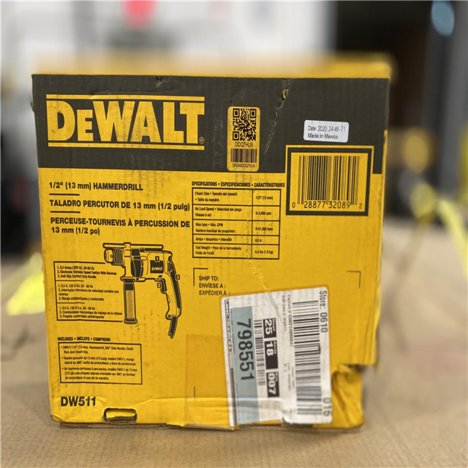 NEW! - DEWALT 7.8 Amp Corded 1/2 in. Variable Speed Reversible Hammer Drill