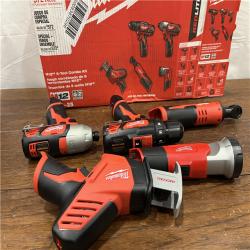 AS-IS MILWAUKEE M12 12V Lithium-Ion Cordless Combo Kit (5-Tool) with Two 1.5Ah Batteries, Charger & Tool Bag