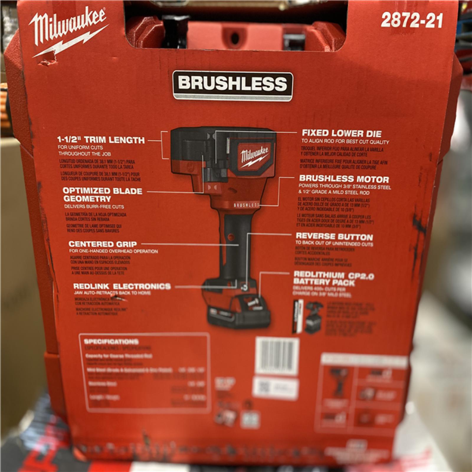 NEW! - Milwaukee M18 18V Lithium-Ion Cordless Brushless Threaded Rod Cutter Kit with 2.0 Ah Battery, Charger and Case