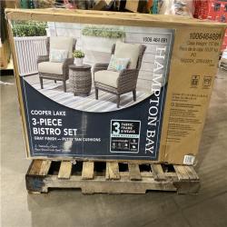 DALLAS LOCATION - Hampton Bay Cooper Lake 3-Piece Wicker Patio Conversation Set with CushionGuard Putty Cushions