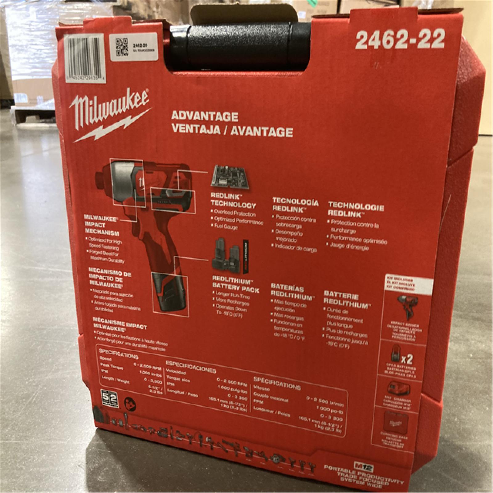 NEW! - Milwaukee M12 12V Lithium-Ion Cordless 1/4 in. Impact Driver Kit W/(2) 1.5Ah Batteries, Charger & Case