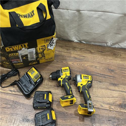 AS-IS Dewalt DCK225D2 20V MAX ATOMIC Brushless Compact Lithium-Ion 1/2 in. Cordless Drill Driver and 1/4 in. Impact Driver Combo Kit with 2 Batteries 2 Ah