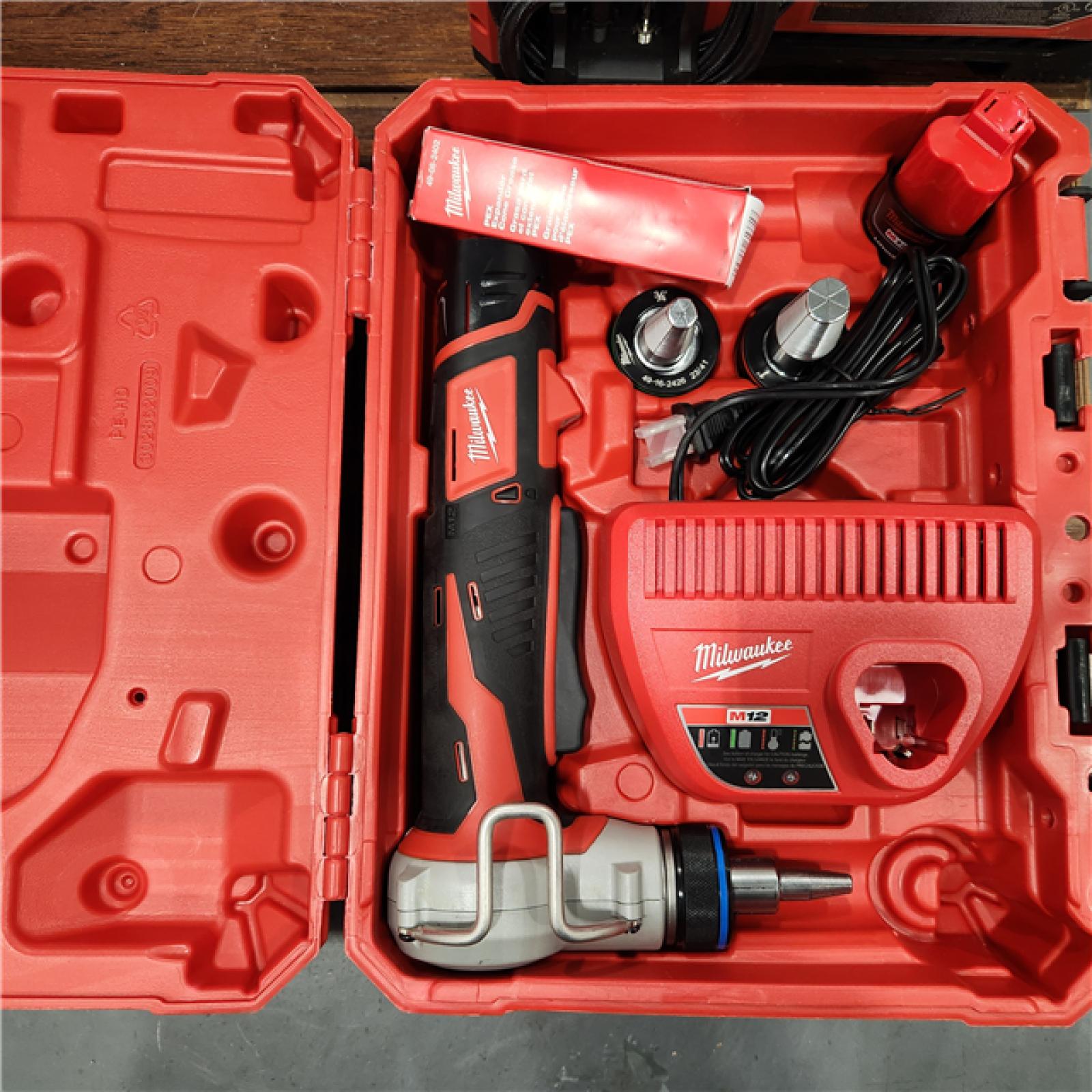 AS-IS M12 12-Volt Lithium-Ion Cordless PEX Expansion Tool Kit with (2) 1.5 Ah Batteries, (3) Expansion Heads and Hard Case