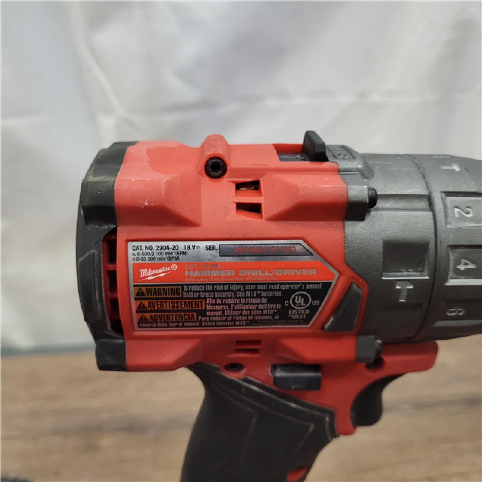 AS-IS Milwaukee 2904-22 Hammer Drill Driver Kit with Batteries  Charger & Tool Case  Red