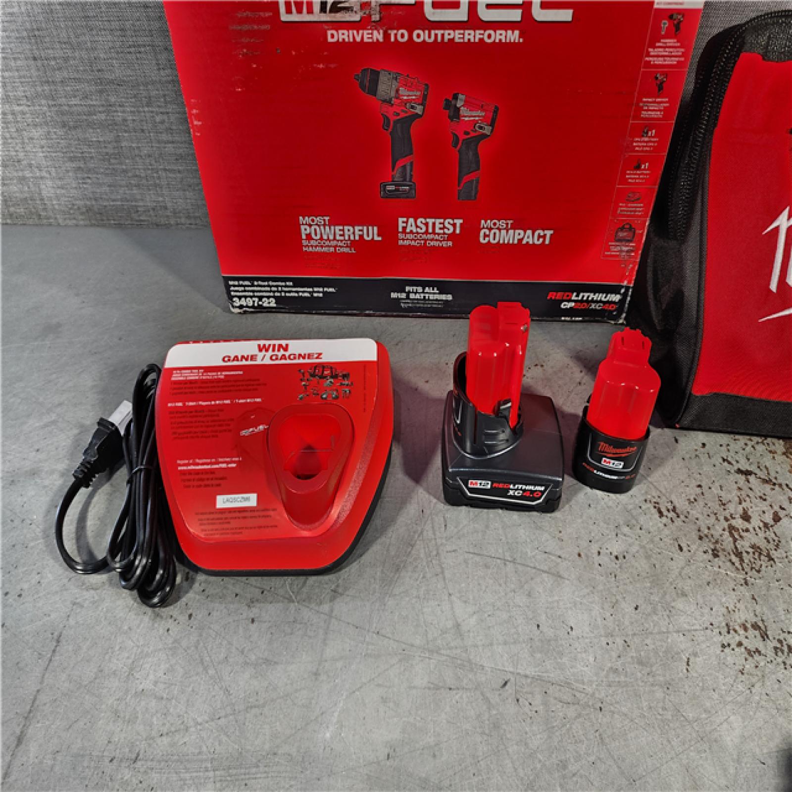 HOUSTON LOCATION - AS-IS (APPEARS LIKE NEW) Milwaukee 3497-22 12V Brushless Hammer Drill and Impact Driver Combo Kit