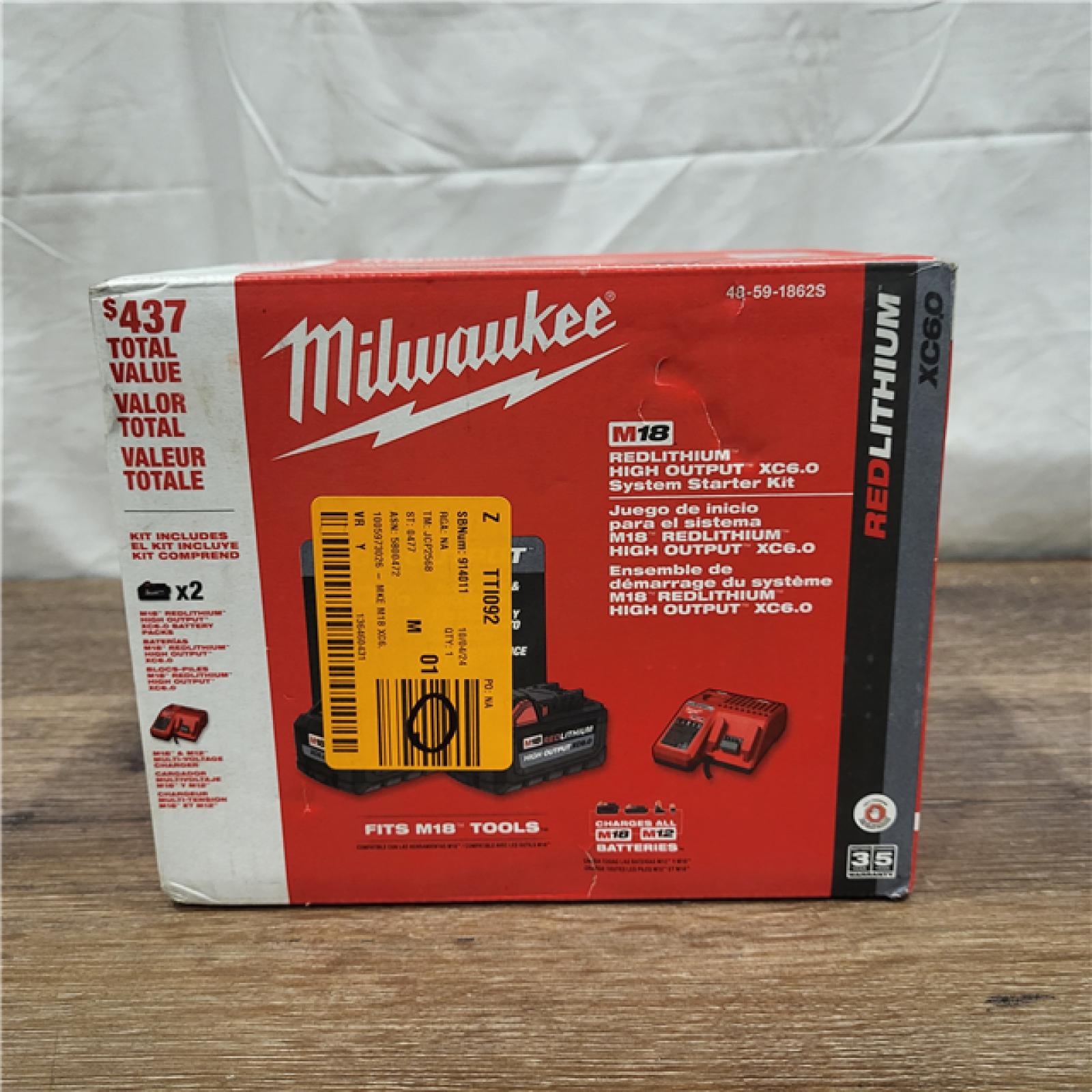 NEW! Milwaukee M18 18-Volt Lithium-Ion High Output Starter Kit with Two 6.0 Ah Battery and Charger