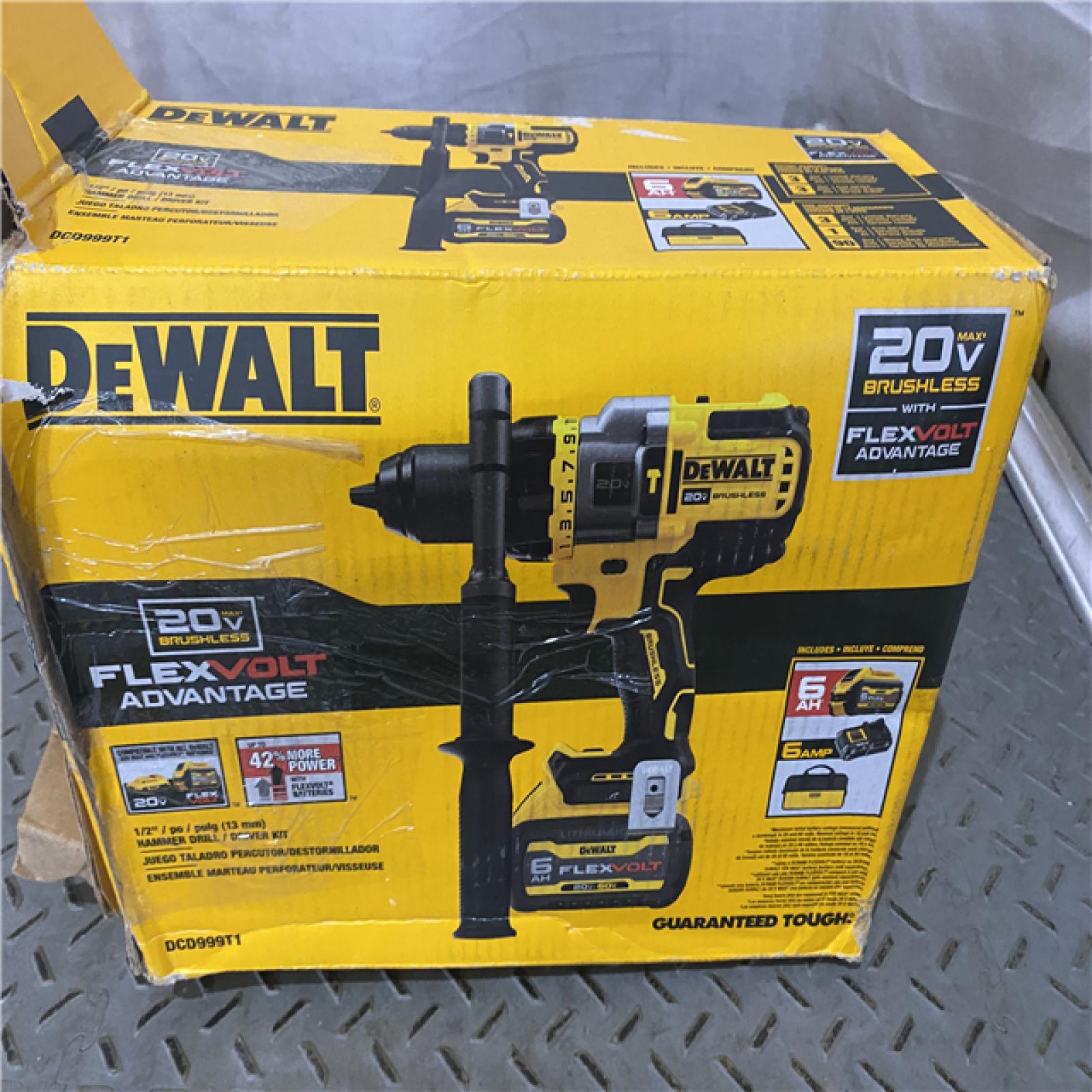 Houston location AS-IS Dewalt FLEXVOLT 20 Volt 1/2 in. Brushless Cordless Hammer Drill/Driver Kit (Battery & Charger)