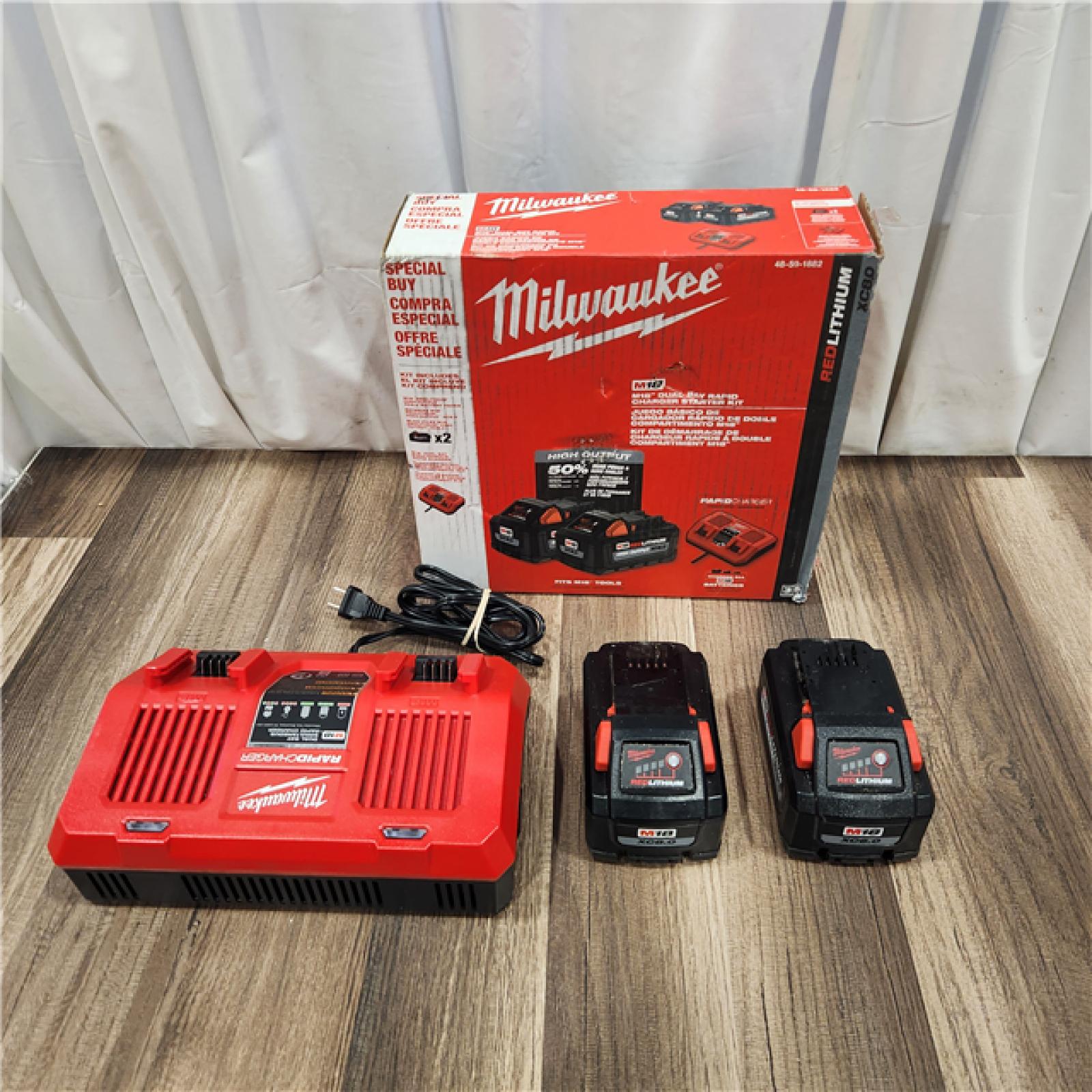 AS IS M18 18V Lithium-Ion Dual Bay Rapid Battery Charger W/ (2) 8Ah HIGH OUTPUT Batteries