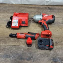 AS-IS M12/M18 12/18V Lithium-Ion Cordless 3/8 in. Ratchet and 1/2 in. High Torque Impact Wrench with Friction Ring Combo Kit