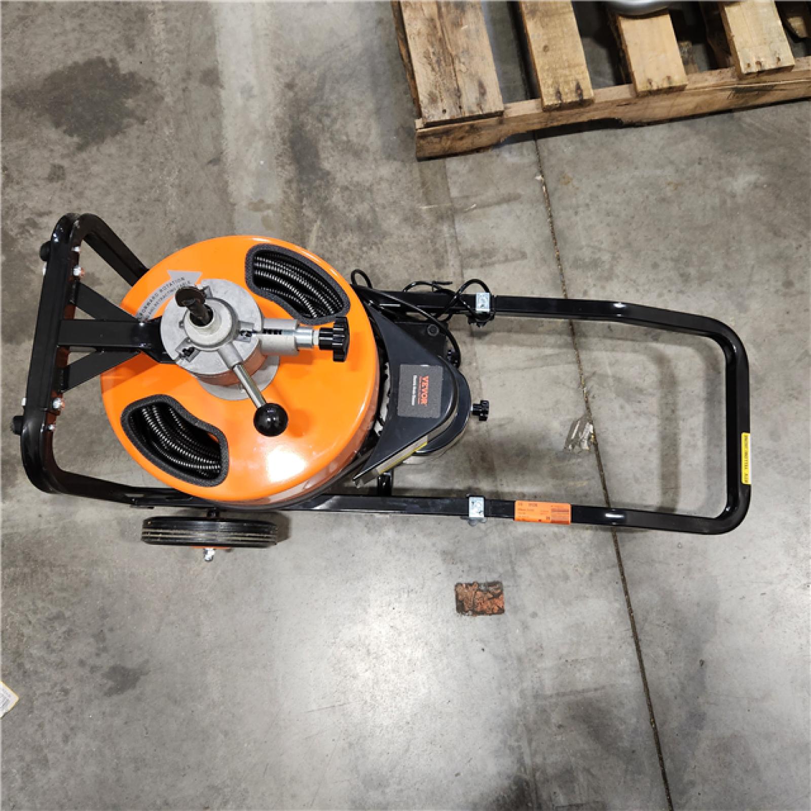 DALLAS LOCATION - AS-IS Electric Drain Auger 50 ft. x 1/2 in. Drain Cleaner Machine 1800 RPM Auto Feed with 4 Cutters for 1 in. to 4 in. Pipes