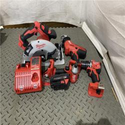 Houston location AS-IS MILWAUKEE M18 18-Volt Lithium-Ion Brushless Cordless Combo Kit (4-Tool) with 1Battery 1-Charger and Tool Bag MISSING ONE BATTERY