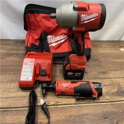 AS IS M12/M18 12/18V Lithium-Ion Cordless 3/8 in. Ratchet and 1/2 in. High Torque Impact Wrench with Friction Ring Combo Kit