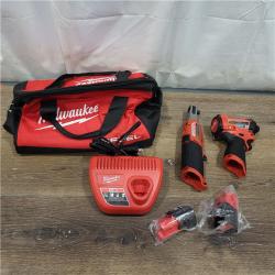 AS-IS Milwaukee 3453-22HSR M12 FUEL 12V Lithium-Ion Cordless 3/8 in. Ratchet and 1/4 in. Impact Driver Kit