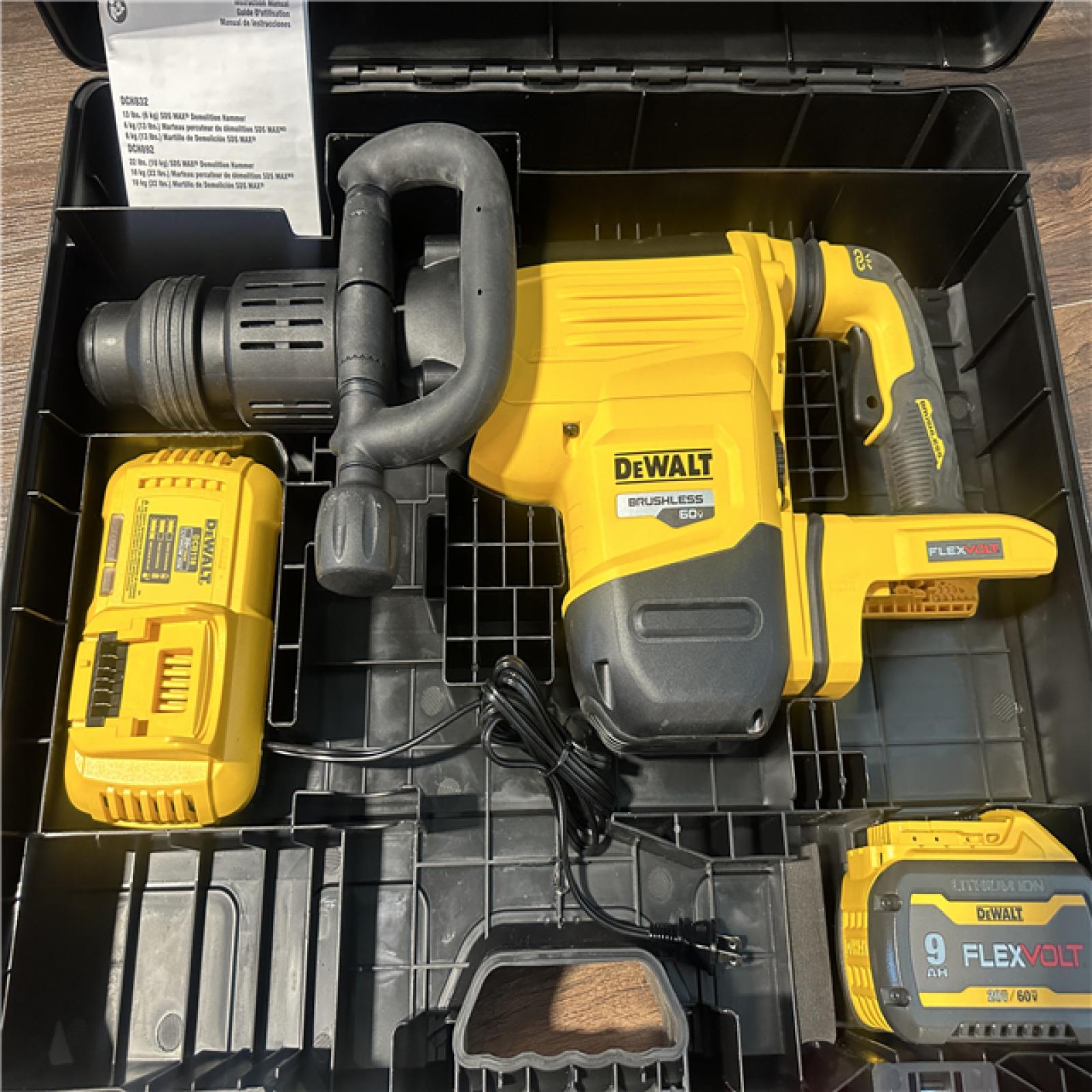 California AS-IS DeWalt SOS Max Chipping Hammer Set, includes 9AH Battery, Charger and Hard Case-Appears in Excellent Condition