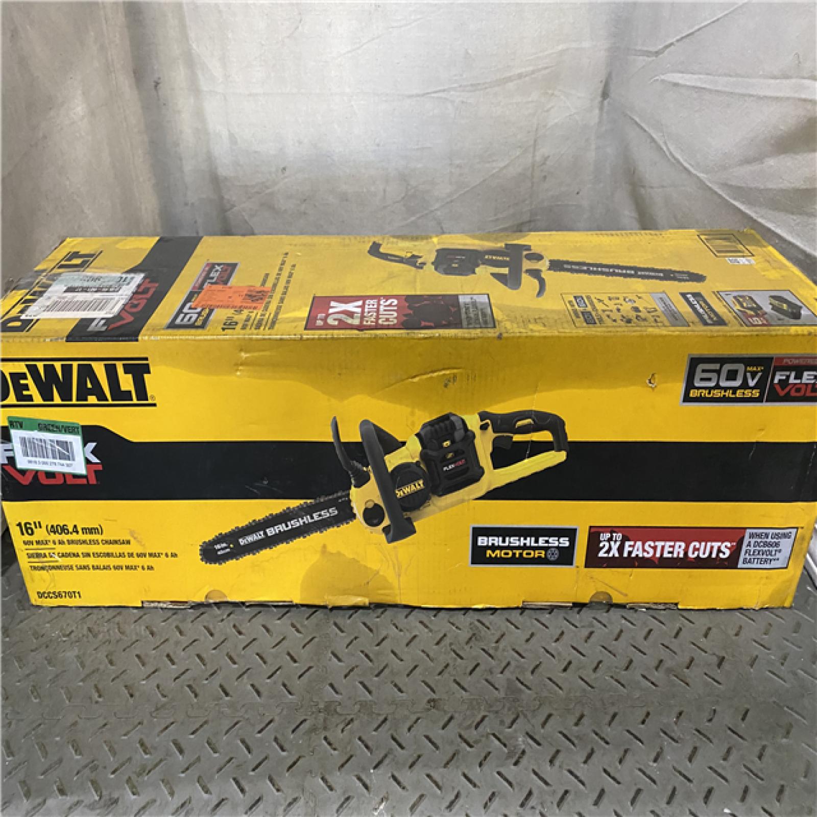 Houston location AS-IS DEWALT FLEXVOLT 60V MAX 16in. Brushless Cordless Battery Powered Chainsaw Kit with (1) FLEXVOLT ONLY TOOL