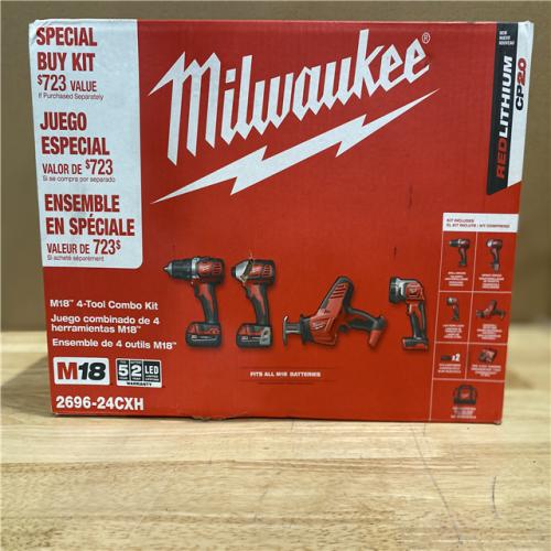 NEW! - Milwaukee M18 18-Volt Lithium-Ion Cordless Combo Tool Kit (4-Tool) with (2) 3.0 Ah Batteries, (1) Charger, (1) Tool Bag