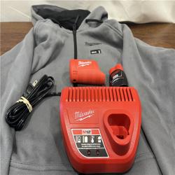 AS-ISMilwaukee Tool Men's 2X-Large M12 12-Volt Lithium-Ion Cordless Gray Heated Jacket Hoodie Kit W/ (1) 3.0 Ah Battery