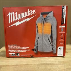 NEW! - Milwaukee Women's X-Small M12 12-Volt Lithium-Ion Cordless Gray Heated Jacket Hoodie Kit with (1) 2.0 Ah Battery and Charger