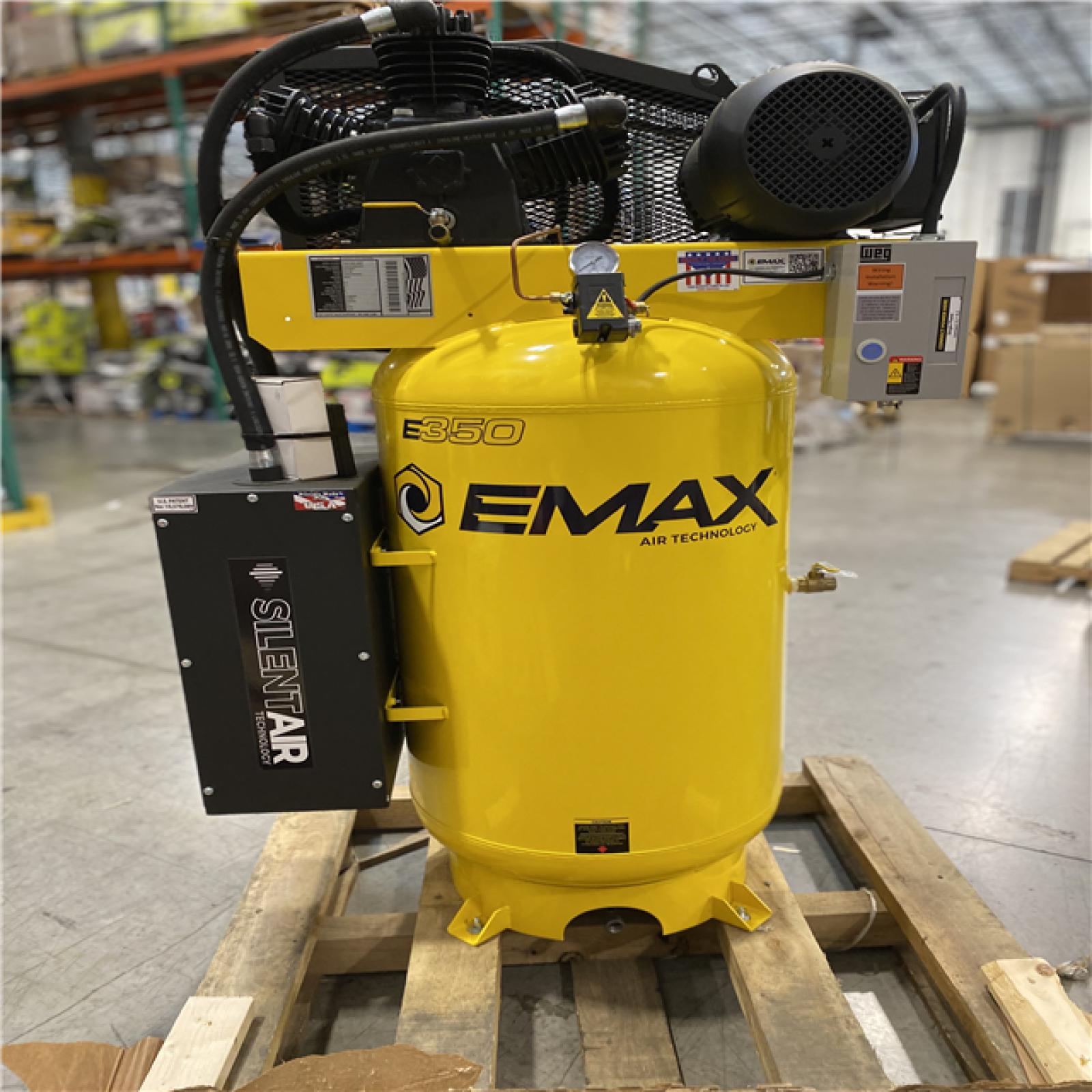 DALLAS LOCATION - EMAX 80 Gal. 7.5 HP 3-Cylinder 1-Phase 175 PSI Silent Air Electric Air Compressor with Isolator Pads and Auto Drain