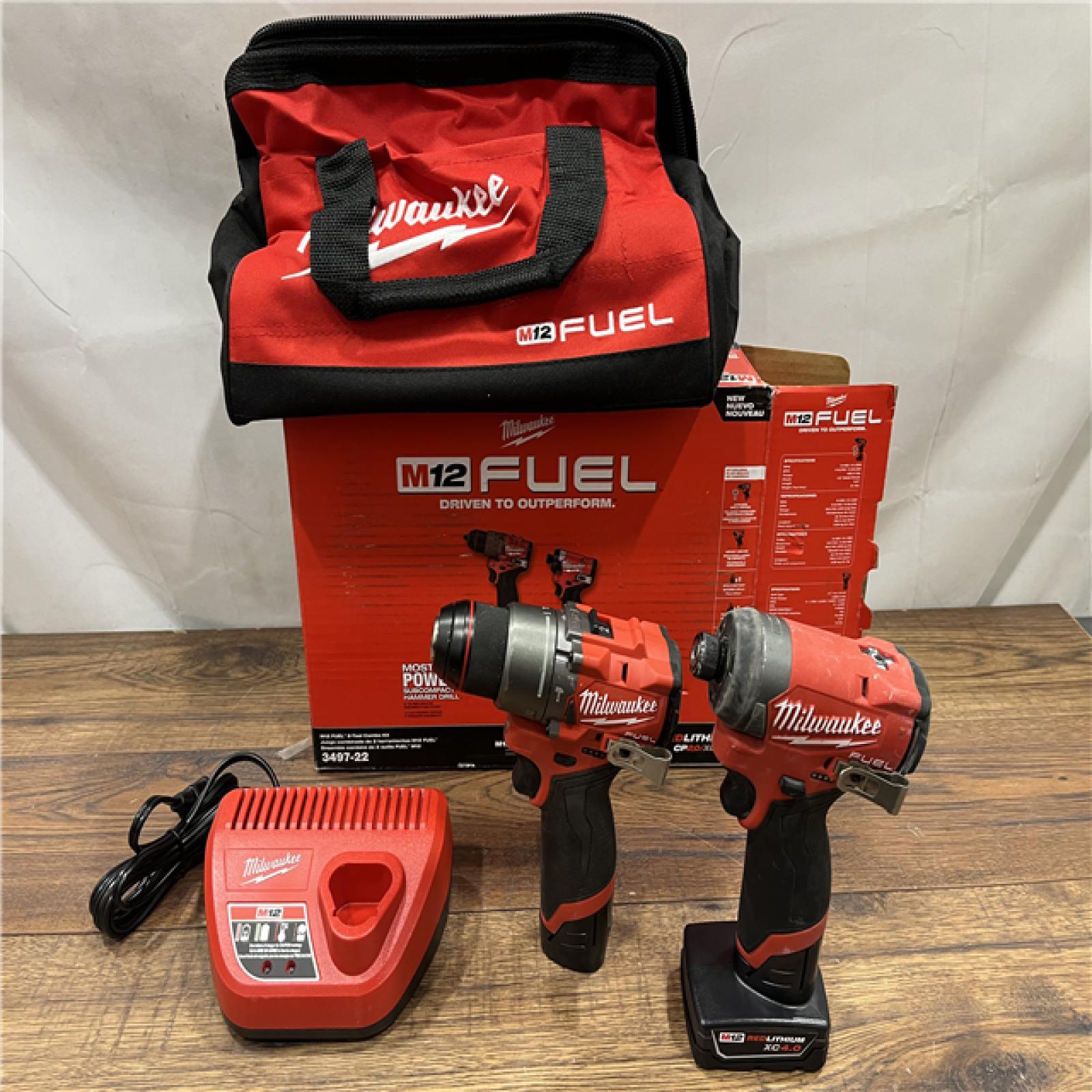 AS IS Milwaukee 3497-22 12V Brushless Hammer Drill and Impact Driver Combo Kit