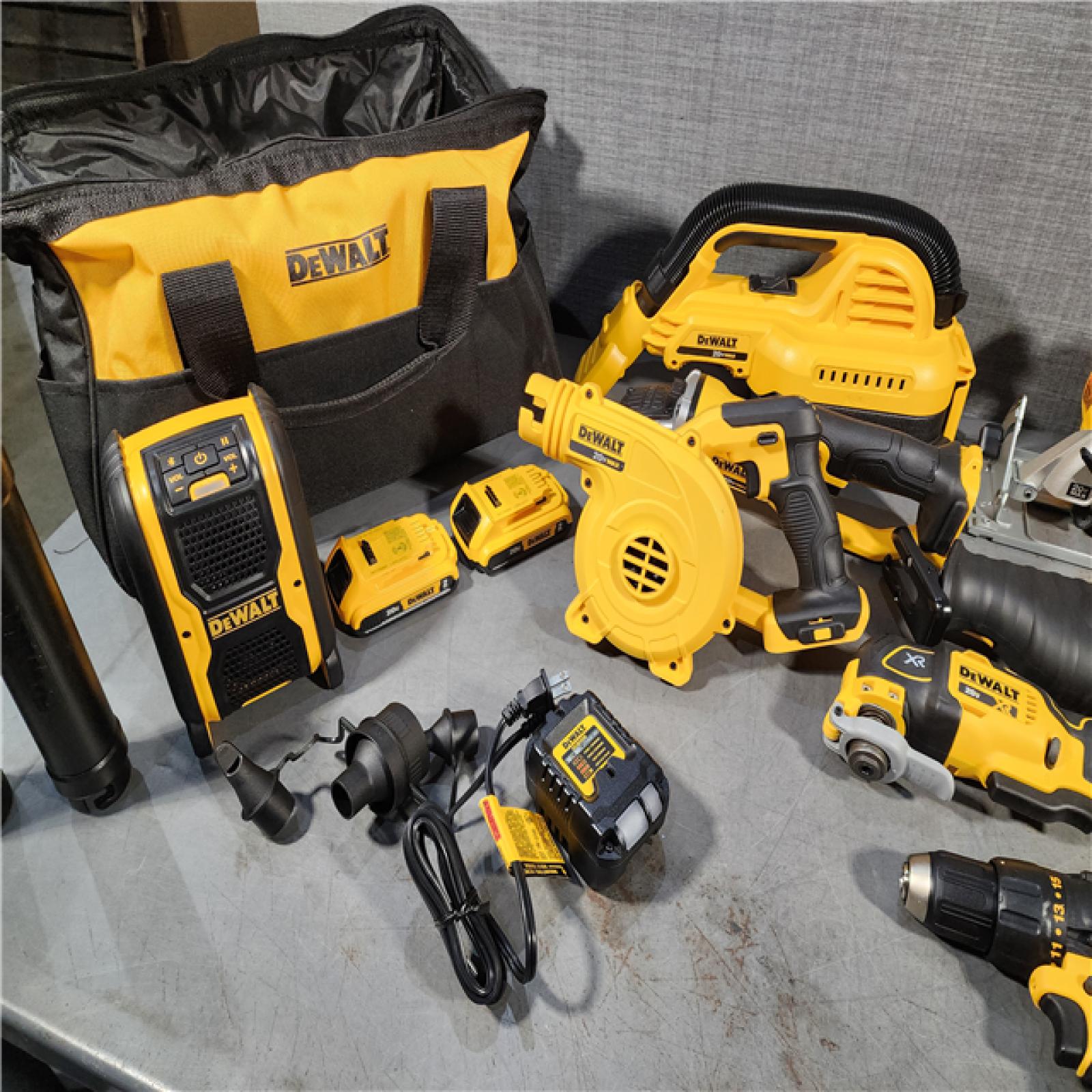 HOUSTON LOCATION - AS-IS (APPEARS LIKE NEW) DEWALT 20-Volt Max Lithium-Ion 10-Tool Cordless Combo Kit with Two 2.0 Ah Batteries, Charger and 2 Bags