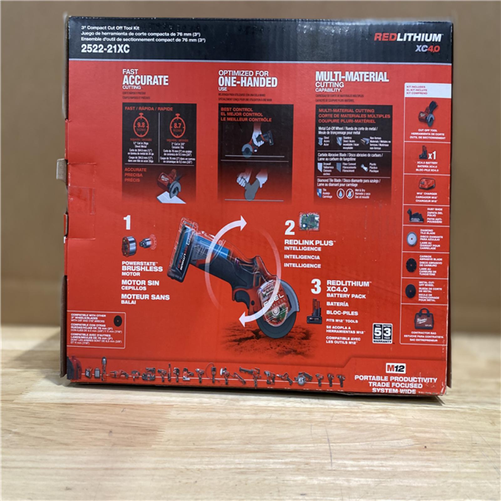 NEW! - Milwaukee M12 FUEL 12V 3 in. Lithium-Ion Brushless Cordless Cut Off Saw Kit with One 4.0 Ah Battery Charger and Bag