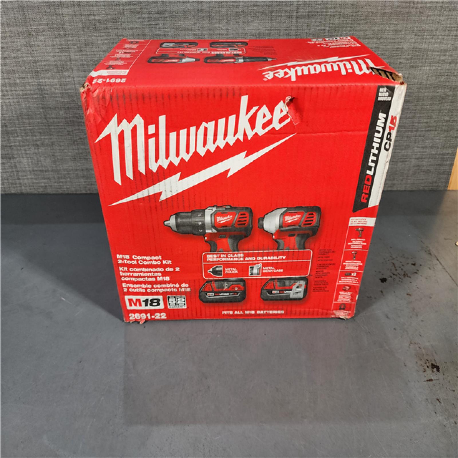 HOUSTON LOCATION - AS-IS (APPEARS LIKE NEW) Milwaukee M18 18V Cordless Brushed 2 Tool Drill/Driver and Impact Driver Kit