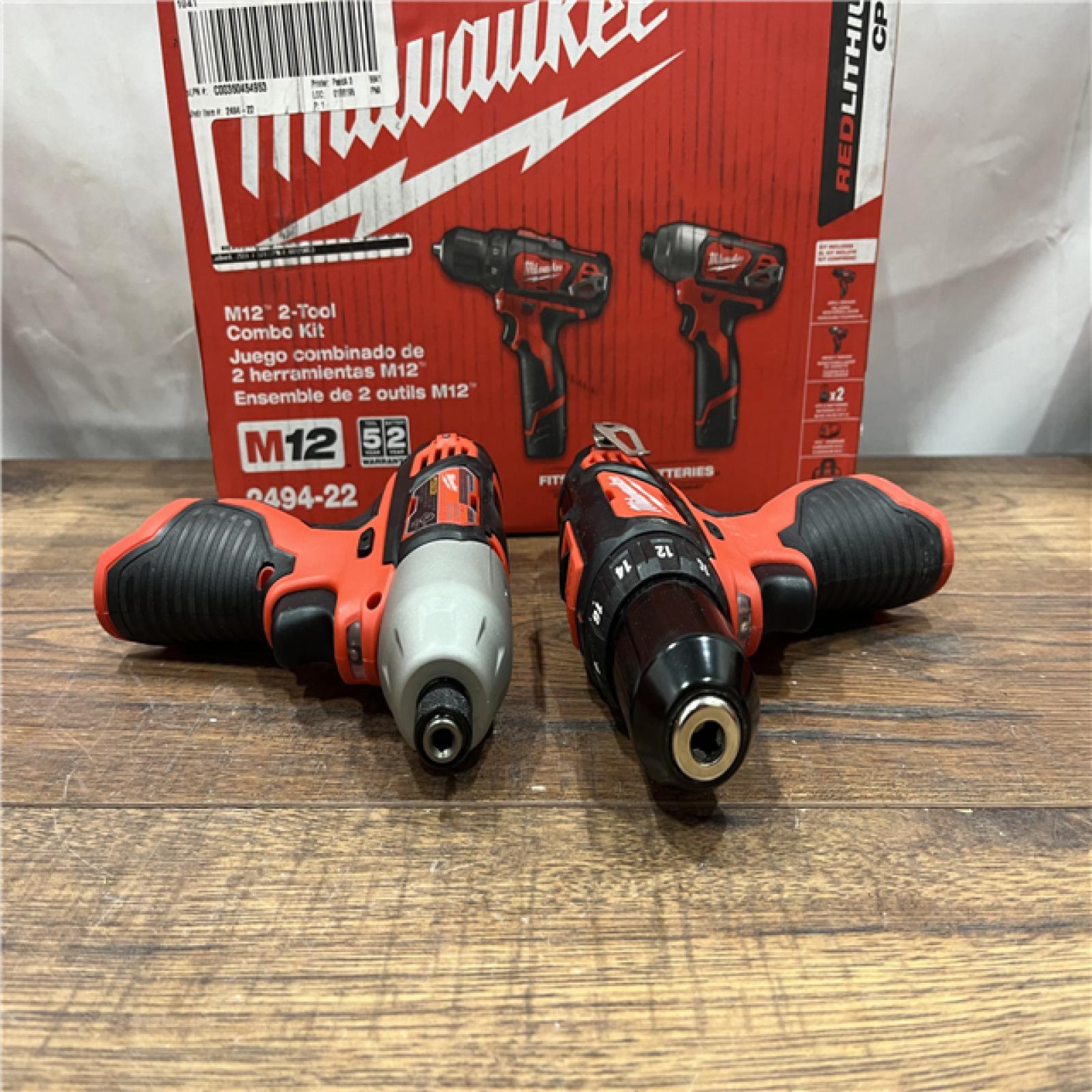 AS-IS MILWAUKEE M12 12V Lithium-Ion Cordless Drill Driver/Impact Driver Combo Kit with Two 1.5Ah Batteries, Charger and Bag (2-Tool)