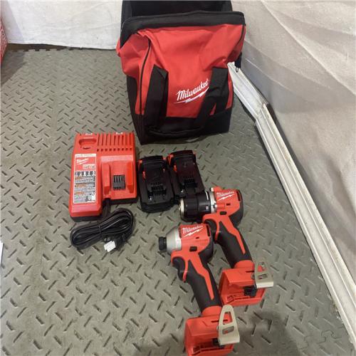 Houston location location AS-IS M18 18V Lithium-Ion Brushless Cordless Compact Drill/Impact Combo Kit (2-Tool) W/(2) 2.0 Ah Batteries, Charger & Bag