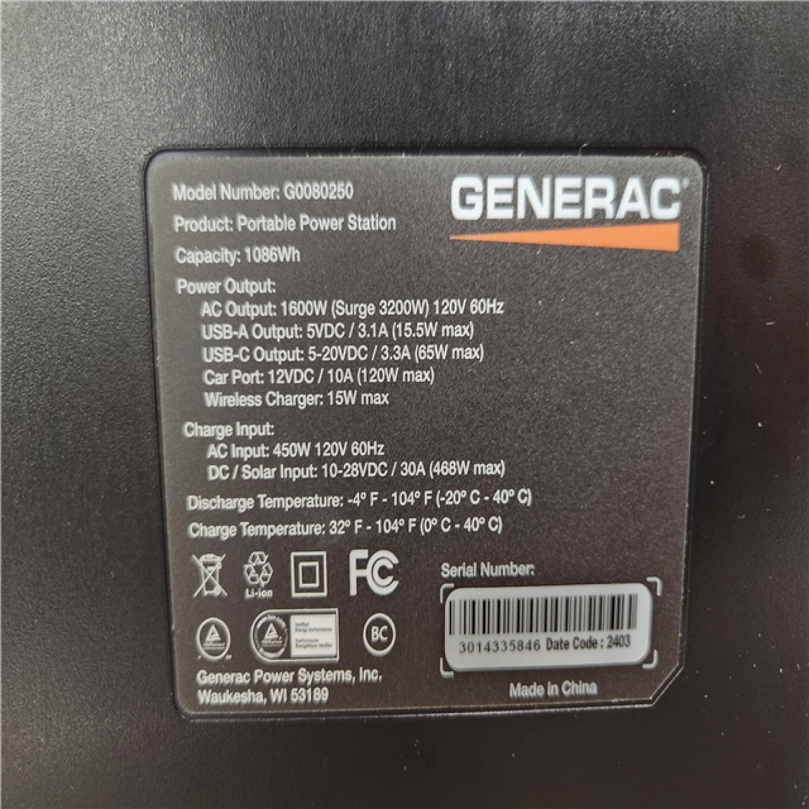 Phoenix Location Appears NEW Generac GB1000 1086wH Portable Power Station with Lithium-Ion Battery, Battery Generator for Outdoor, Camping, Solar Charging