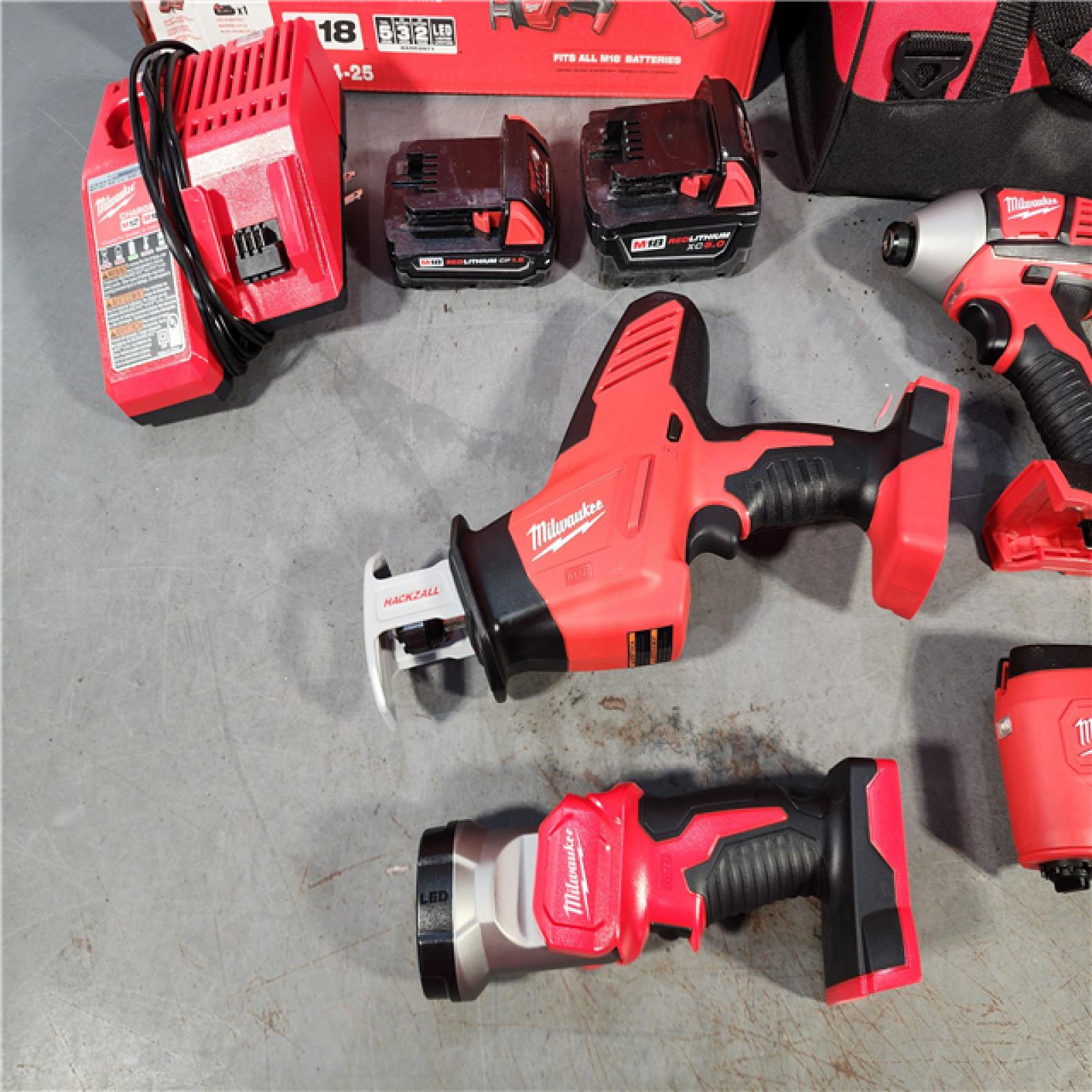 HOUSTON LOCATION - AS-IS (APPEARS LIKE NEW) M18 18V Lithium-Ion Cordless Combo Kit (5-Tool) with (2) Batteries, Charger and Tool Bag