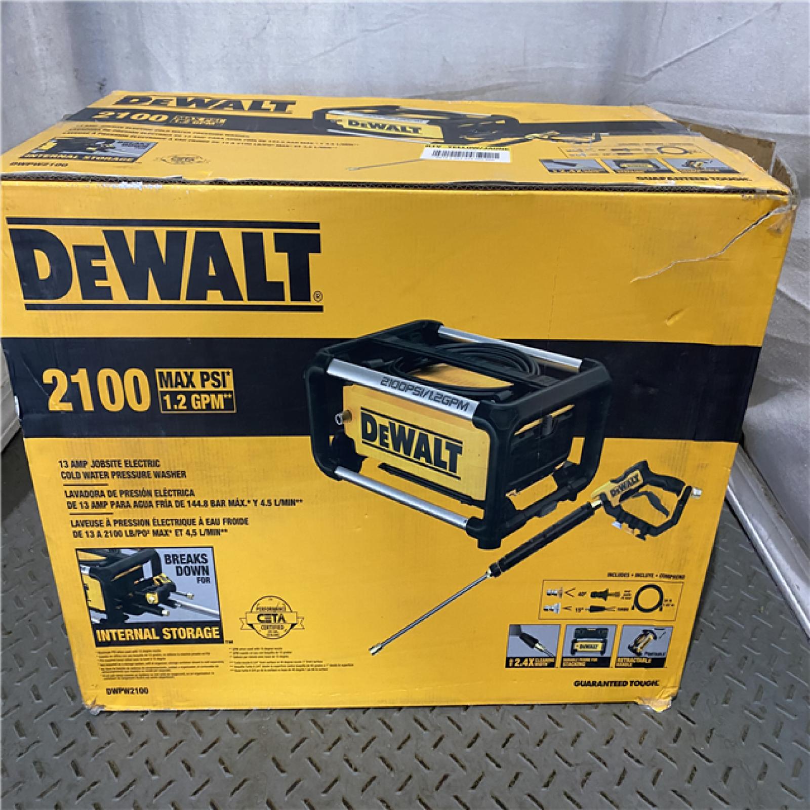 Houston location AS-IS DEWALT Electric Pressure Washer  2100 PSI  Jobsite Power Washer DWPW2100