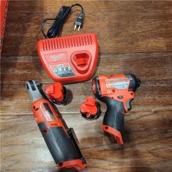 AS-IS Milwaukee M12 FUEL Brushless Cordless 1/4inch Hex Impact Driver with 3/8inch Ratchet Kit