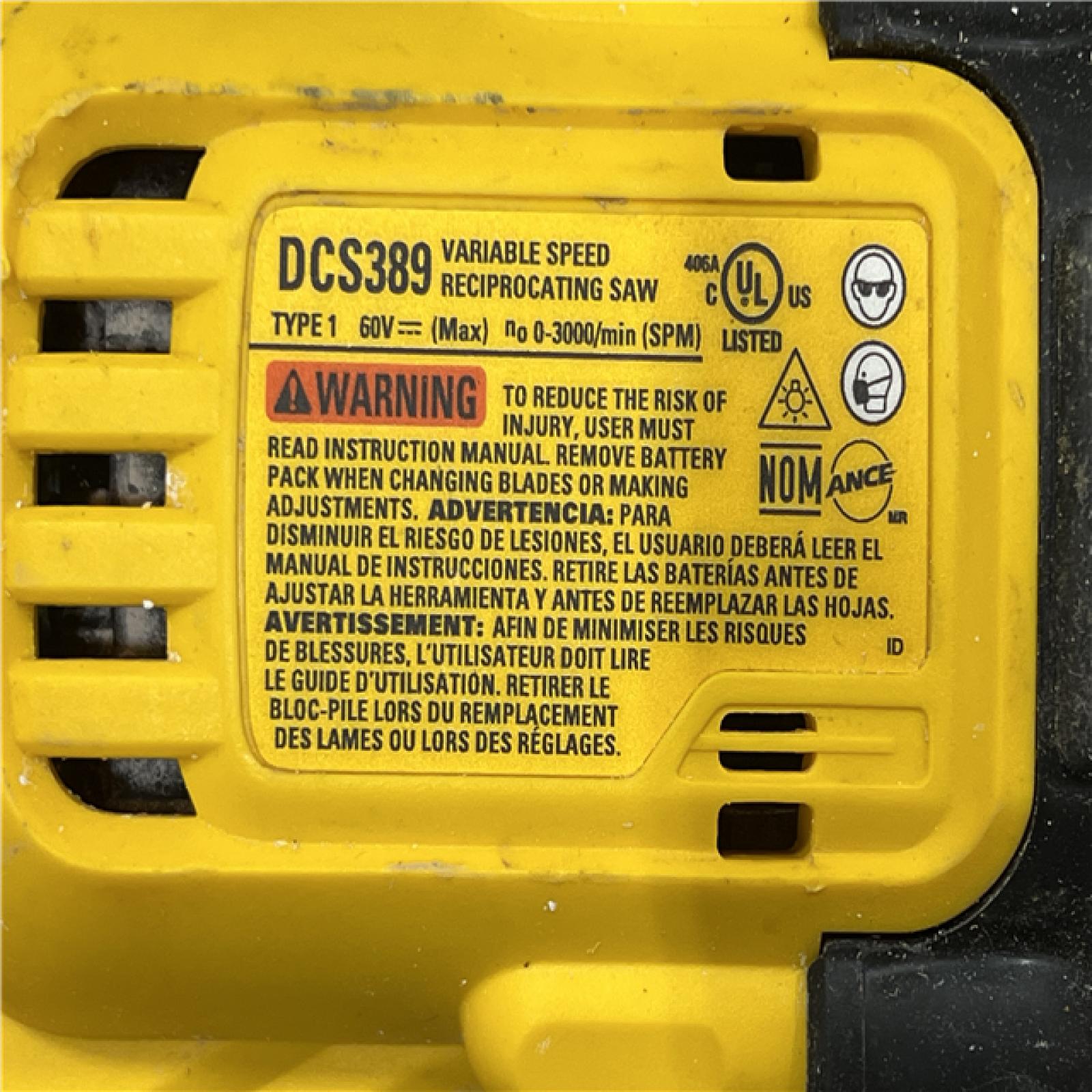 AS-IS DeWalt DCS389B FLEXVOLT 60V MAX Cordless Brushless Reciprocating Saw (Tool-Only)