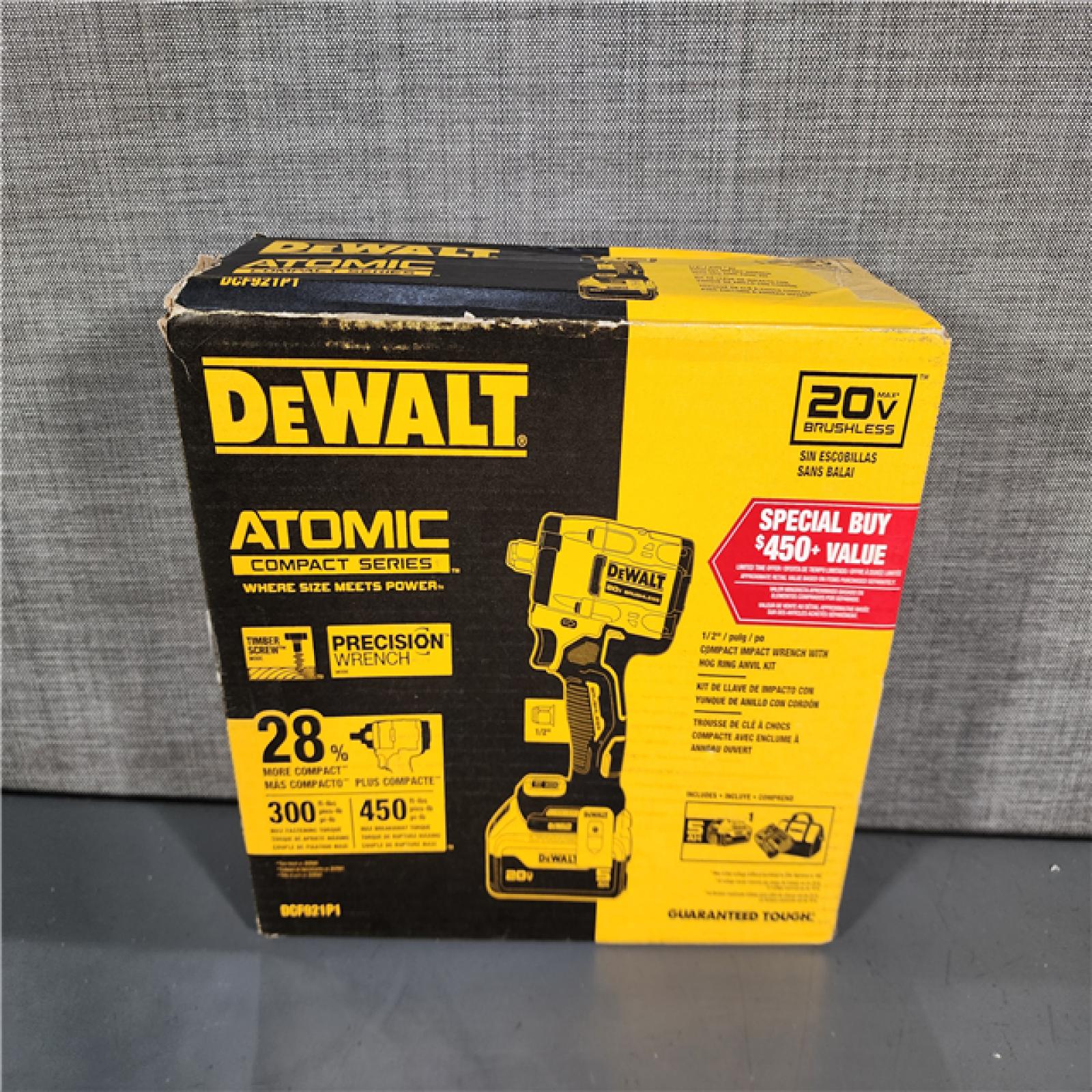 HOUSTON LOCATION - AS-IS (APPEARS LIKE NEW) DEWALT ATOMIC 20V MAX Lithium-Ion Brushless Cordless 1/2 in. Variable Speed Impact Wrench Kit with 5 Ah Battery and Charger