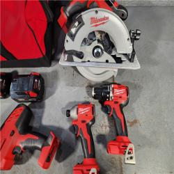 HOUSTON LOCATION - AS-IS Milwaukee M18 18-Volt Lithium-Ion Brushless Cordless Combo Kit (4-Tool) with 2-Batteries, 1-Charger and Tool Bag