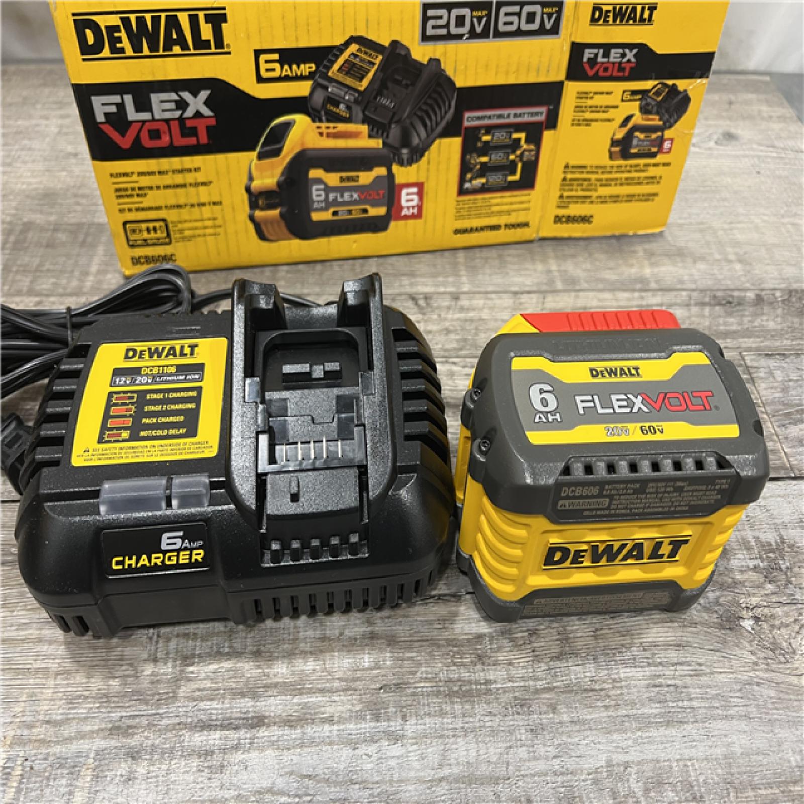 AS-IS DEWALT FLEXVOLT 20V/60V MAX Lithium-Ion 6.0Ah Battery Pack with 6 Amp Output Charger