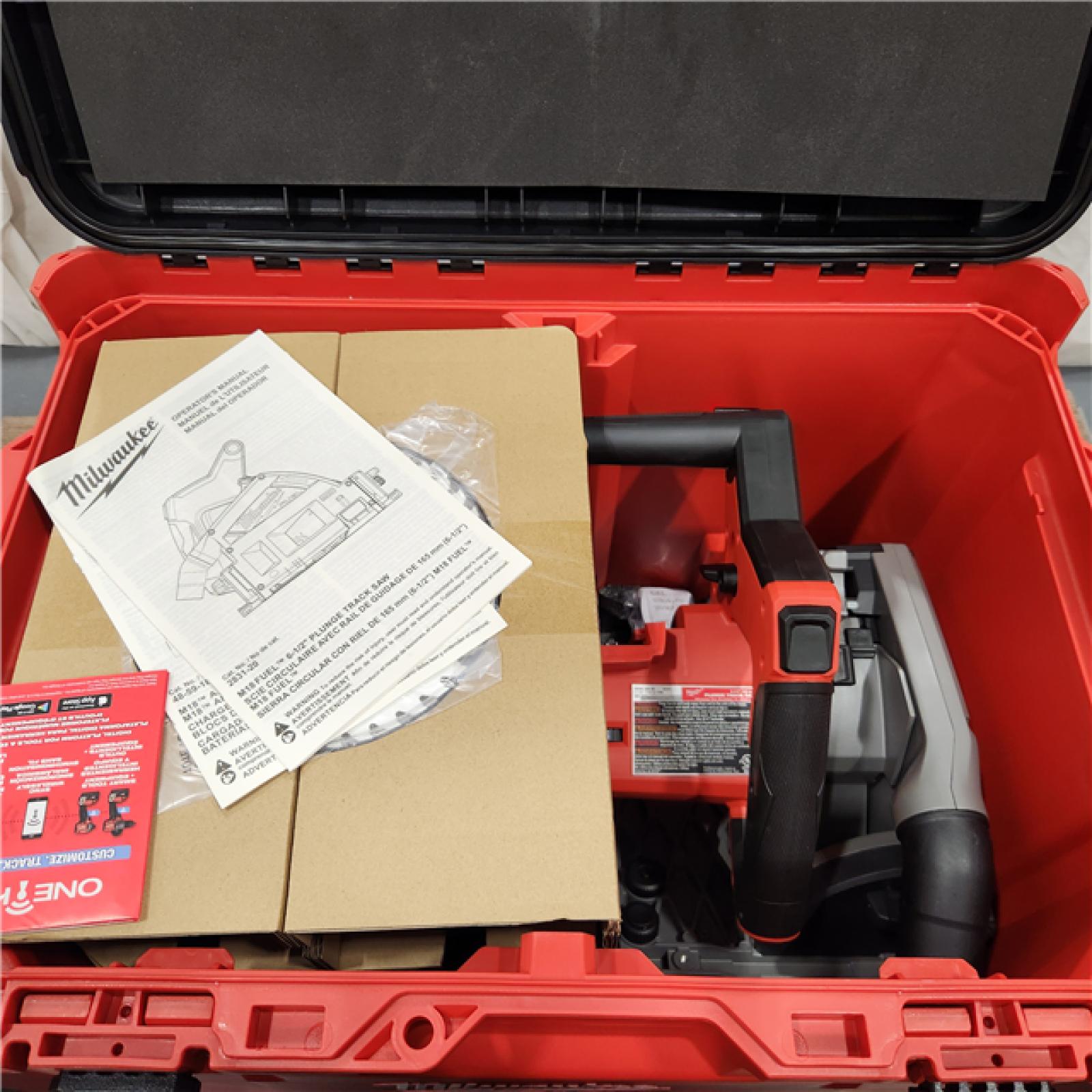 AS-IS Milwaukee 2831-21 M18 FUEL 18-Volt Lithium-Ion Brushless Cordless 6-1/2 in. Plunge Track Saw PACKOUT Kit with One 6.0 Ah Battery