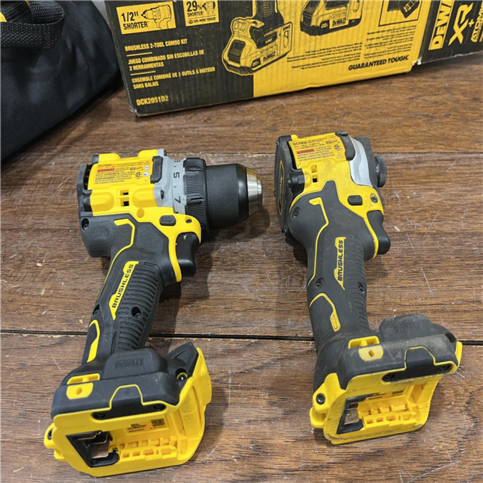 AS-ISDEWALT 20V MAX XR Cordless Drill/Driver, ATOMIC Impact Driver 2 Tool Combo Kit, (2) 2.0Ah Batteries, Charger, and Bag