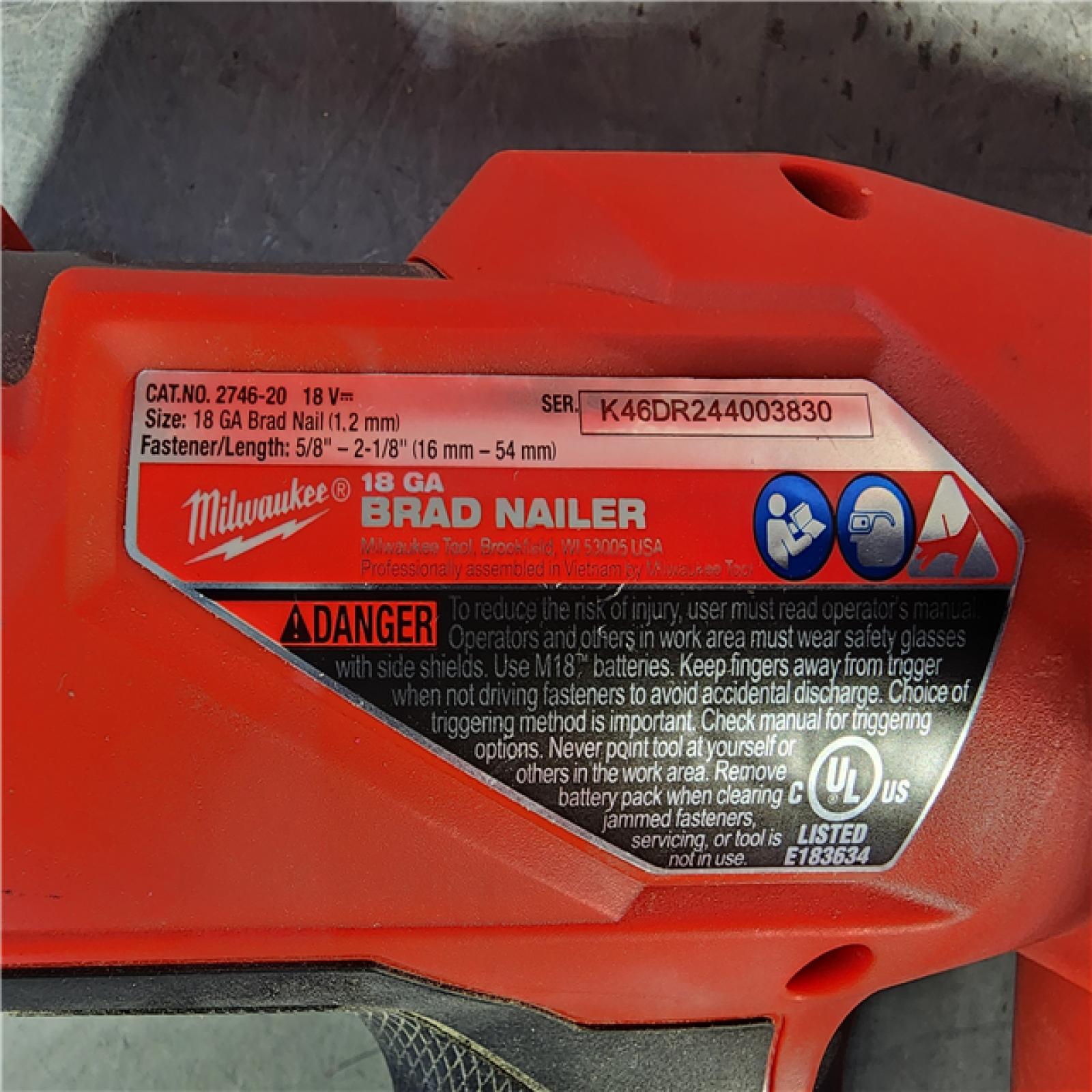 HOUSTON LOCATION - AS-IS Milwaukee M18 Fuel 18V Brushless 18-Gauge Brad Nailer 2746-20 (Bare Tool)