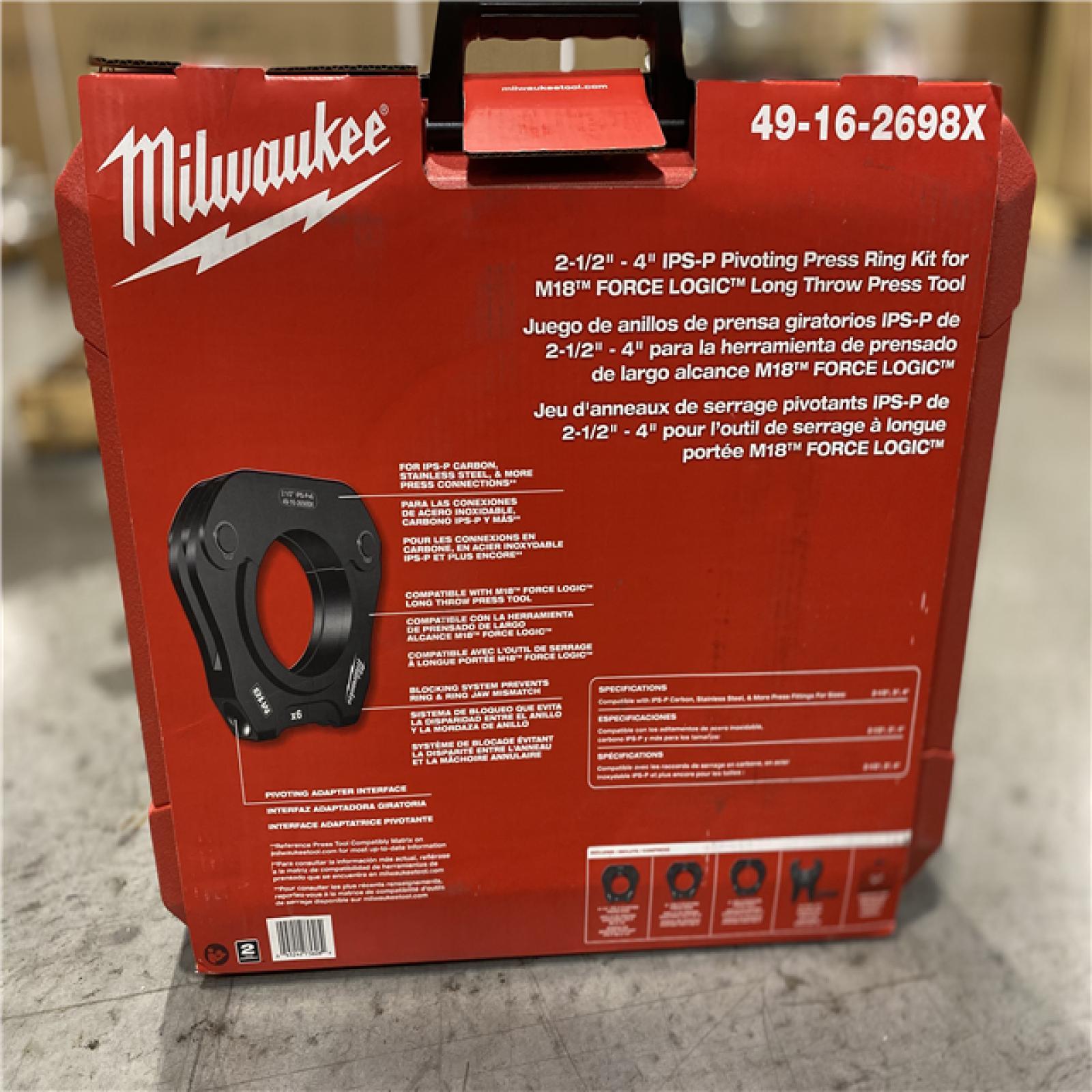 NEW! - Milwaukee 2-1/2 in. - 4 in. IPS-P Pivoting Press Ring Kit for M18 FORCE LOGIC Long Throw Press Tool