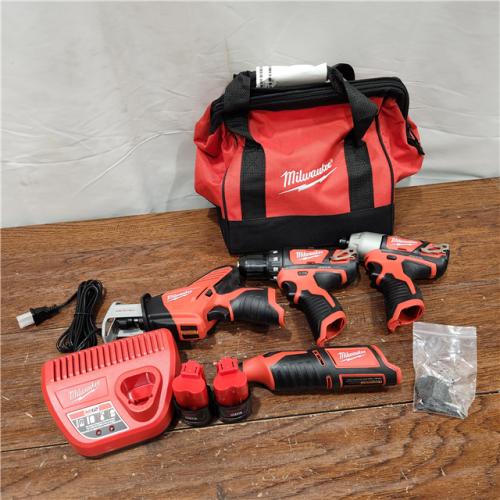 AS-IS M12 12V Lithium-Ion Cordless 4-Tool Combo Kit with (2) Compact 1.5Ah Batteries and Charger