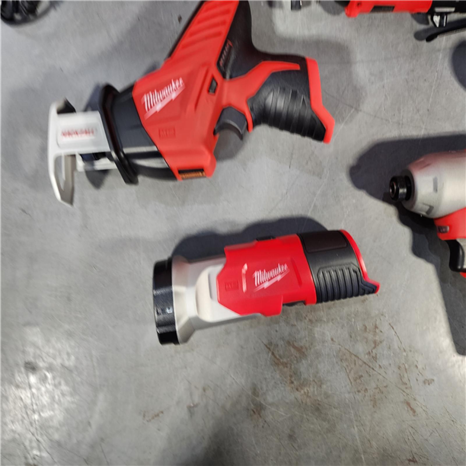 HOUSTON LOCATION - AS-IS (APPEARS LIKE NEW) MILWAUKEE M12 12V Lithium-Ion Cordless Combo Kit (5-Tool) with Two 1.5Ah Batteries, Charger & Tool Bag