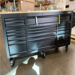 DALLAS LOCATION - Husky 72 in. W x 24 in. D Heavy Duty 18-Drawer Mobile Workbench Cabinet with Adjustable-Height Hardwood Top in Matte Black