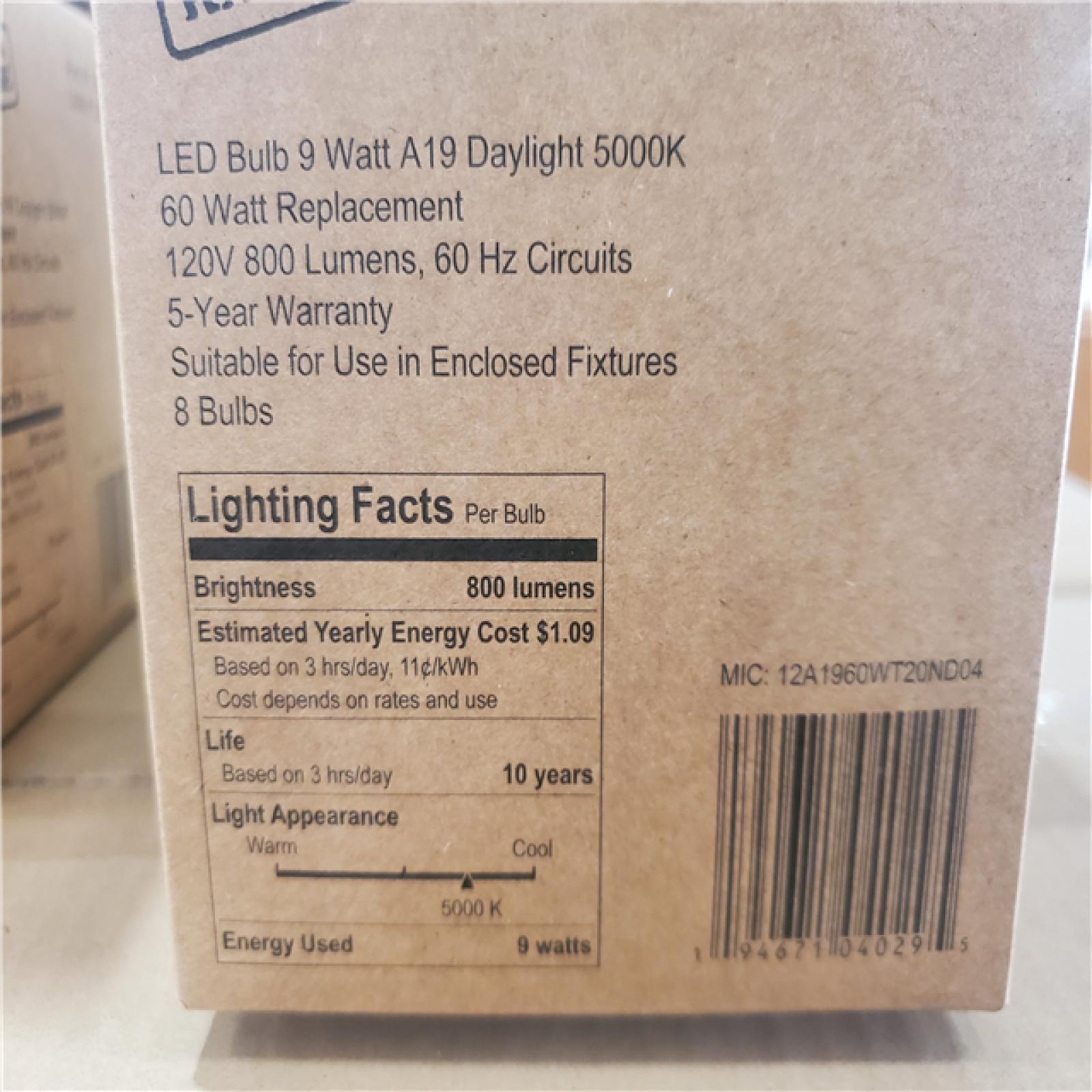 Phoenix Location Pallet of NEW Maintenance Warehouse® 9w A19 Led A-Line Bulb 5000k Package Of 8 - Pallet contains 108 cases - Each with 4 packs of 8 Bulbs. Total $8,640 Retail